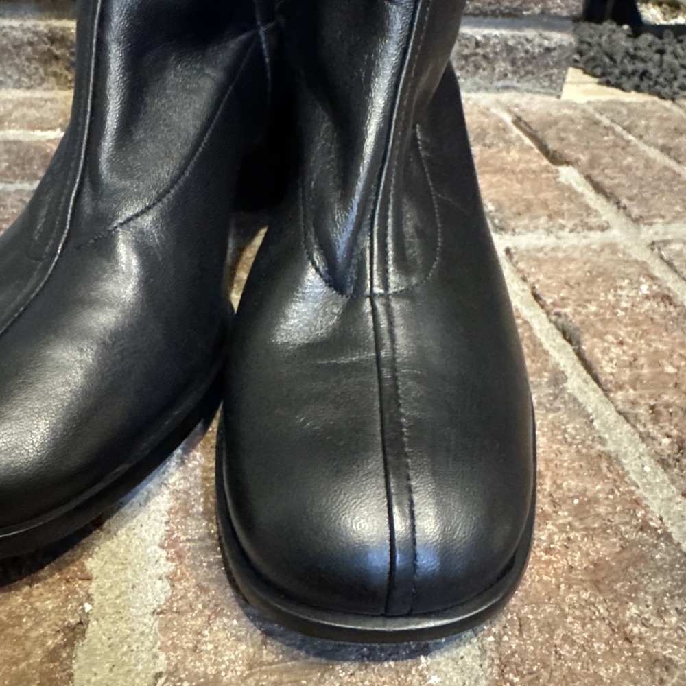 Reformation Louis Stretch Sock Bootie Leather Boots Block Heel Black Size 6.5 - Picture 4 of 16